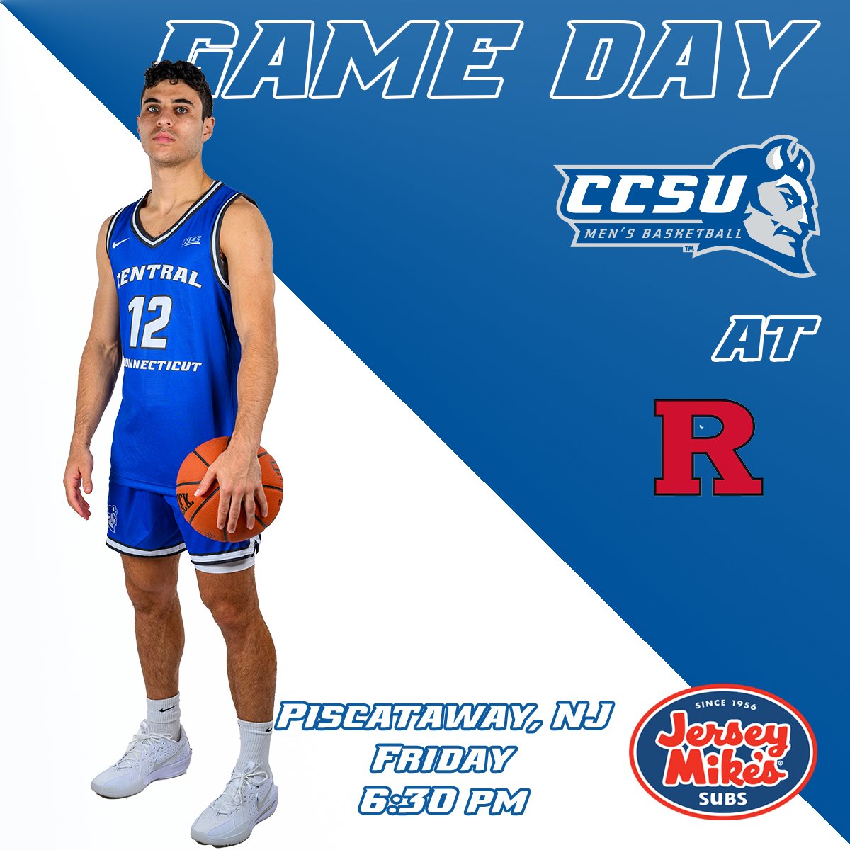 CCSUBlueDevils's tweet image. 🏀 @CCSU_MBB GAMEDAY
📆 Friday, Nov. 21
⏰ 6:30pm at Rutgers
📍 Jersey Mike&apos;s Arena | Piscataway, NJ
📺B1G+ (tinyurl.com/p4hmu5zw)
📊 statb.us/b/614281
🎟 tinyurl.com/5n6sbmc8

📰 🔗 tinyurl.com/h84vyjep

#GoBlueDevils | #necmbb