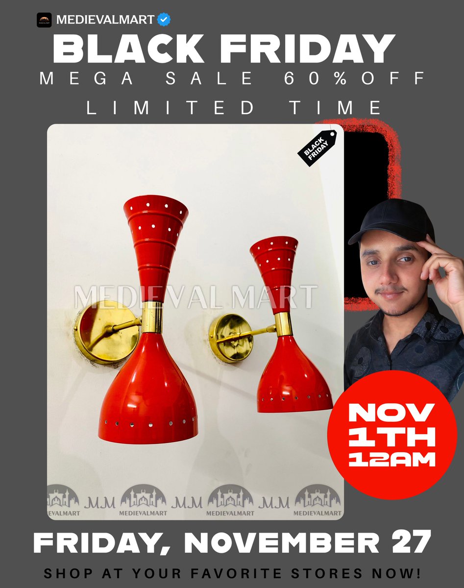 MedievalMartCA's tweet photo. MEDIEVALMART CA Mid Century Brass Diabolo Wall Sconce Pair: Italian Stilnovo Style
...
MEDIEVALMART CA BIGGEST BLACK FRIDAY SALE ON GOING TO OUR STORE 👇  @MedievalMartLTD
 
TAGS......
#medievalmart #MedievalMartCA #BlackFriday #BlackFridaySale https://t.co/g3gorTk1xy