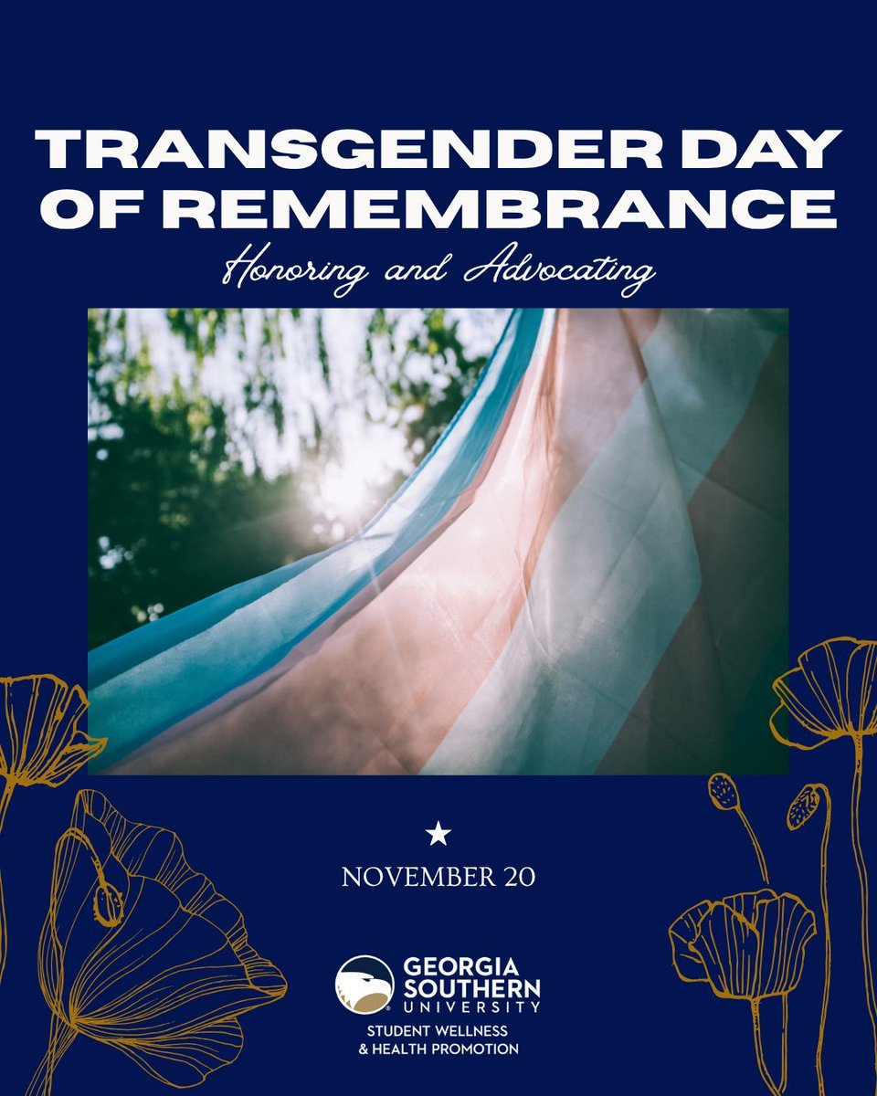 GSswhp's tweet image. Today is Transgender Day of Remembrance, a day to honor members of the transgender community who have passed.

You can honor the transgender community year round by supporting Georgia Southern&apos;s Gender &amp;amp; Sexuality Alliance or local pride organizations.