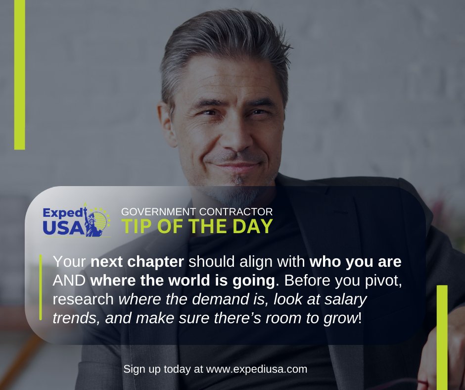 expediusa's tweet photo. 🚦 Thinking about a career change? Don’t just follow your passion, follow the data, too.

✨ Your next chapter should align with who you are AND where the world is going.

Smart moves lead to long-term wins! 💼📈

#CareerAdvice #JobSearch #Veterans #GovCon #ExpediUSA https://t.co/QQRi33kpEB