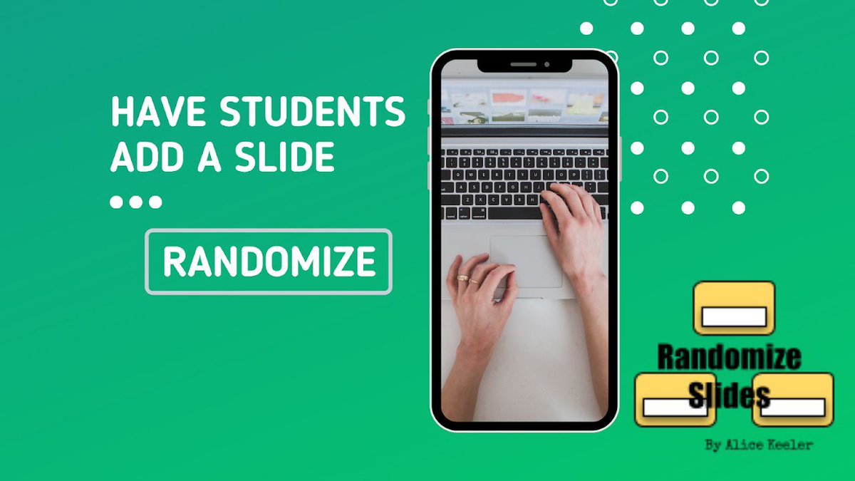 alicekeeler's tweet image. Want to mix things up in your Google Slides? Randomize Slides lets you shuffle all the slides with one click and you can choose to keep the first slide fixed (great if it’s an intro or prompt). Awesome for random student presentations or surprise review sessions.…