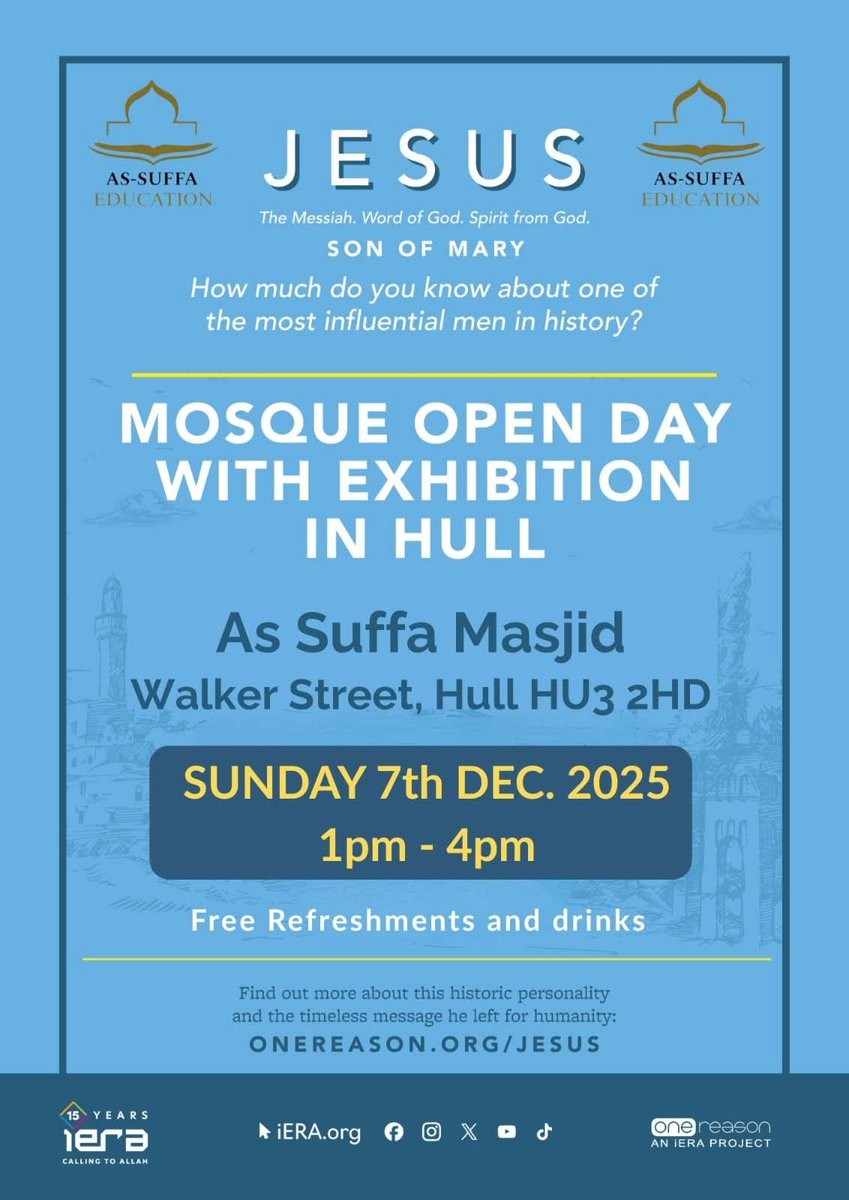 Prophetic_M's tweet image. Our iconic #JesusExhibition will be 
.@suffafoundation if you are local please attend and bring any non-Muslim friends and family 

#Hull #JesusInIslam #ierauk