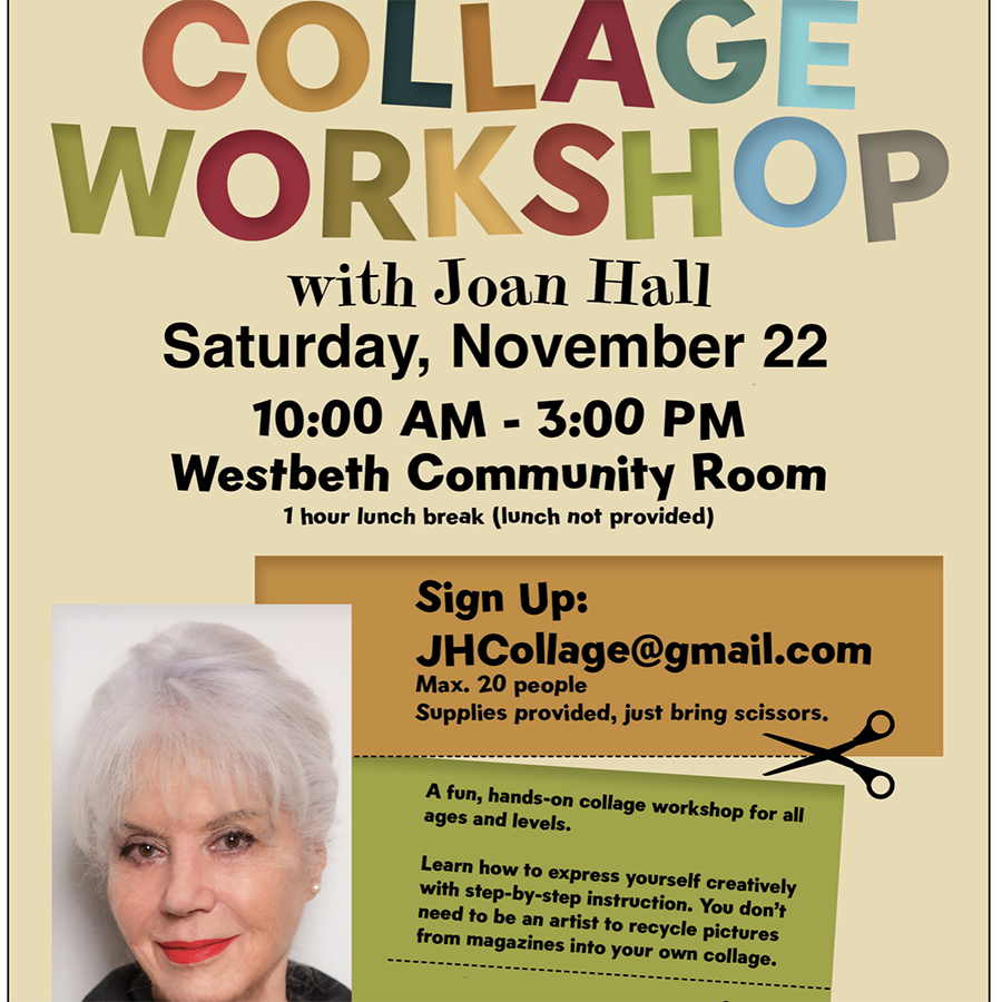Bingo Night with Paige Turner FREE Prizes  Thurs Nov 29, 7pm ; Westbeth Winter Show with  Westbeth visual artists Opens Friday Nov 21, 2025 6pm - 8pm Westbeth Gallery;Wolfenoot with Tamara Wyndham Sat Nov 22, 2025; Collage Workshop with Joan Hall Sat Nov 22, 2025 10 am 2 3pm Free