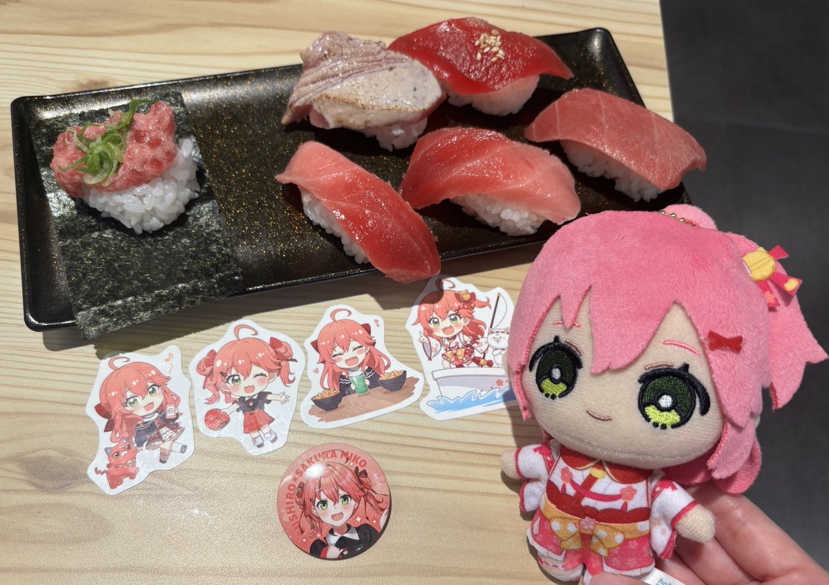 みこちスシロー行ってきたにぇ🌸
お寿司のお皿当たるまで行くにぇ〜〜ദ്ദി˶ｰ̀֊ｰ́ )

#スシローさくらみこコラボ #にゃっはろ～スシろ～ https://t.co/QFhSAxKLhz