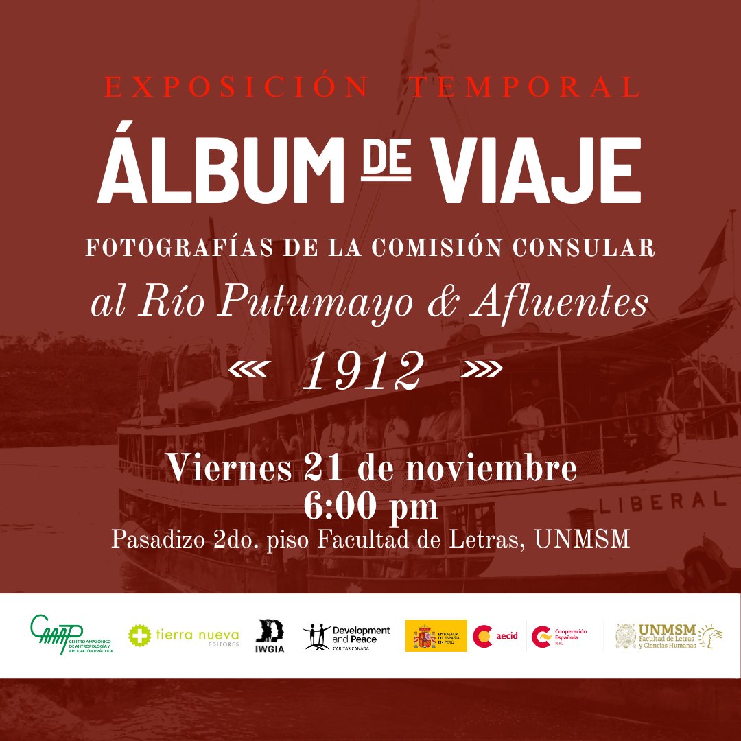 #Exposición 📷 Este viernes 21 de noviembre inauguramos la exposición “Álbum de viaje. Fotografías de la Comisión Consular al Río Putumayo y Afluentes, 1912”.

🗓️ Viernes 21 de noviembre
🕕 6:00 p. m.
📍 Pasadizo del 2° piso – Facultad de Letras, UNMSM