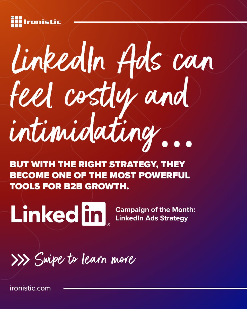 IronisticWeb's tweet image. LinkedIn ads can be costly and intimidating, but with the right strategy, they deliver.

Through real-time testing, creative refinements, and audience insights, we turn ad spend into measurable success.

Have you tried LinkedIn Ads yet? Let us know your e