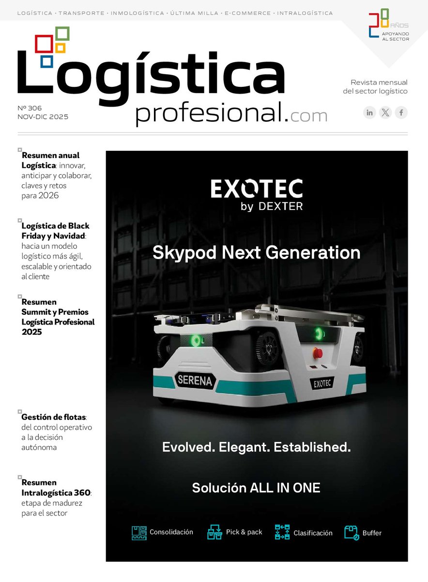 LogisticaProf's tweet image. 📖 Ya está disponible nuestro nº 306: &apos;Resumen anual Logística integral / Intralogística 360 / Summit y Premios Logística Profesional 2025&apos;
👉 logisticaprofesional.com/estatica/nuevo…

#logística #últimamilla #transporte #intralogistica #LogísticaProfesional #ecommerce