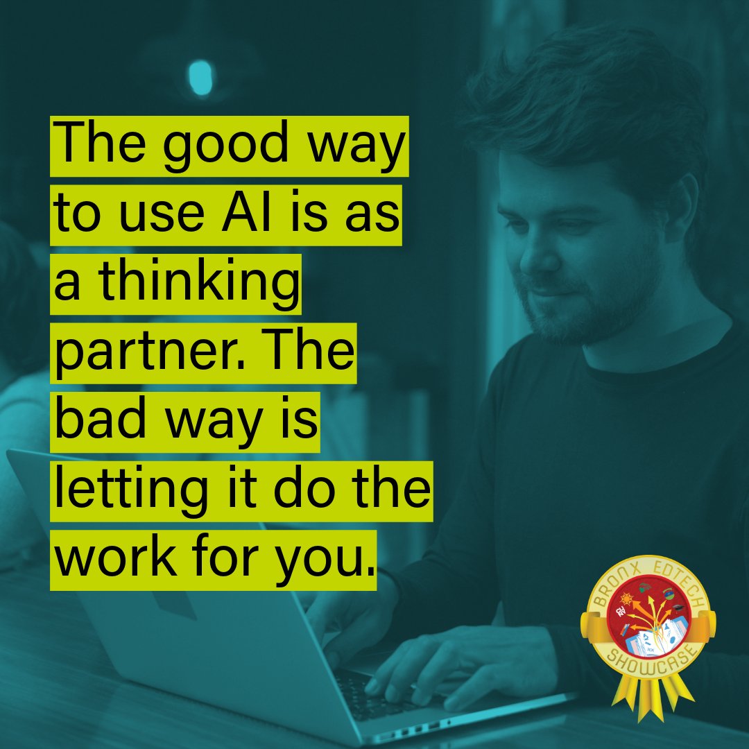 BronxEdTech's tweet photo. AI = thinking partner, not shortcut.
Replay the #BronxEdTech keynote 👉 https://t.co/KCASwOy3r0 https://t.co/0GHhUXB2Uo