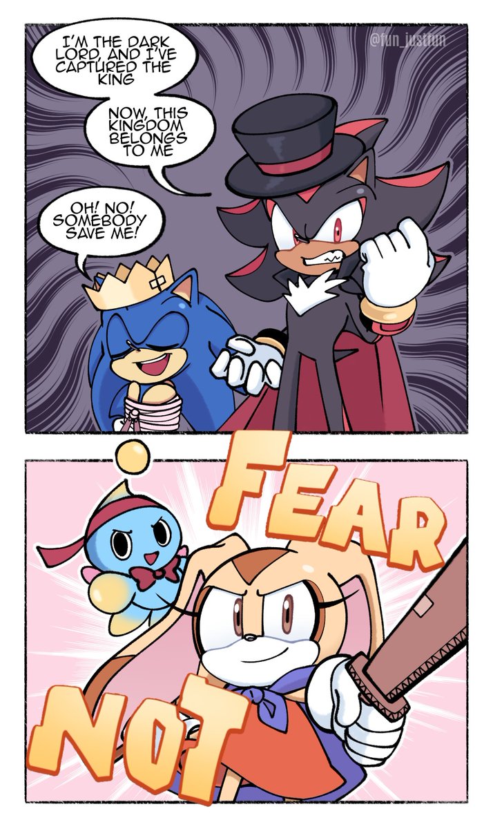 fun_justfun's tweet image. 🍬Cream and Cheese are here!🍬

Sonic and Shadow promised Cream to take her on an adventure, but it started raining and they had to improvise.

#SonicTheHedgehog #ShadowTheHedgehog #CreamTheRabbit