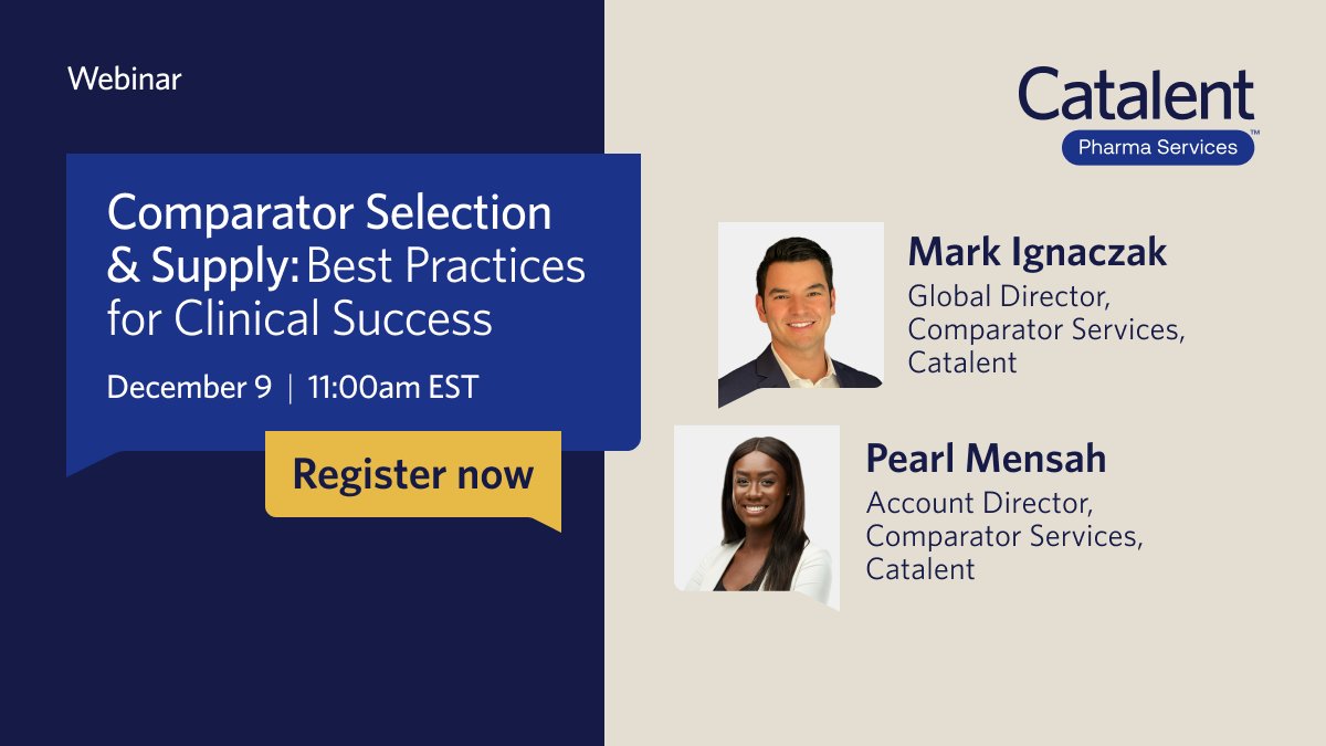 Catalent_'s tweet image. Join Catalent’s Global Sourcing Experts to discover strategies for comparator selection and supply optimisation in our upcoming webinar.

Don’t miss this chance to optimize comparator sourcing for speed, reliability, and compliance. 
 
Register now: ow.ly/SYEn50XuAWw