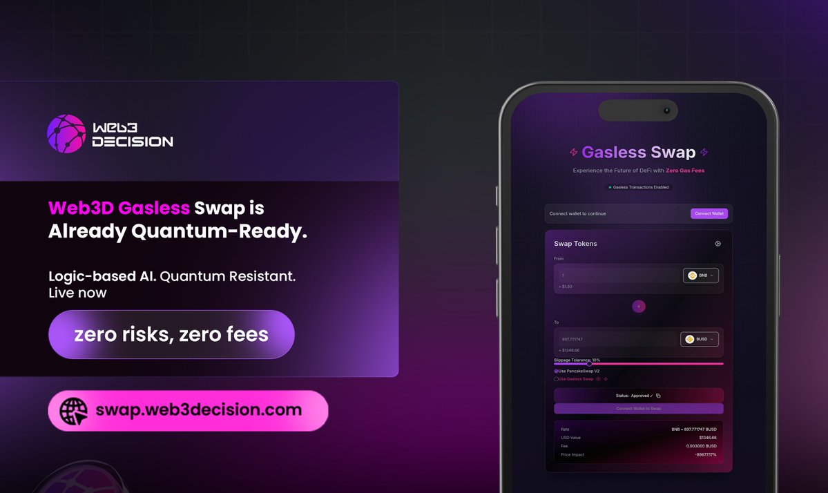 web3decision's tweet image. Did you know?

Web3D Gasless Swap has already been upgraded with a quantum-resistant algorithm long before the market began talking about it.

We are building the future.

We said it one year ago.
They are discussing it now.

@VitalikButerin  talks quantum.
@elonmusk  calls…