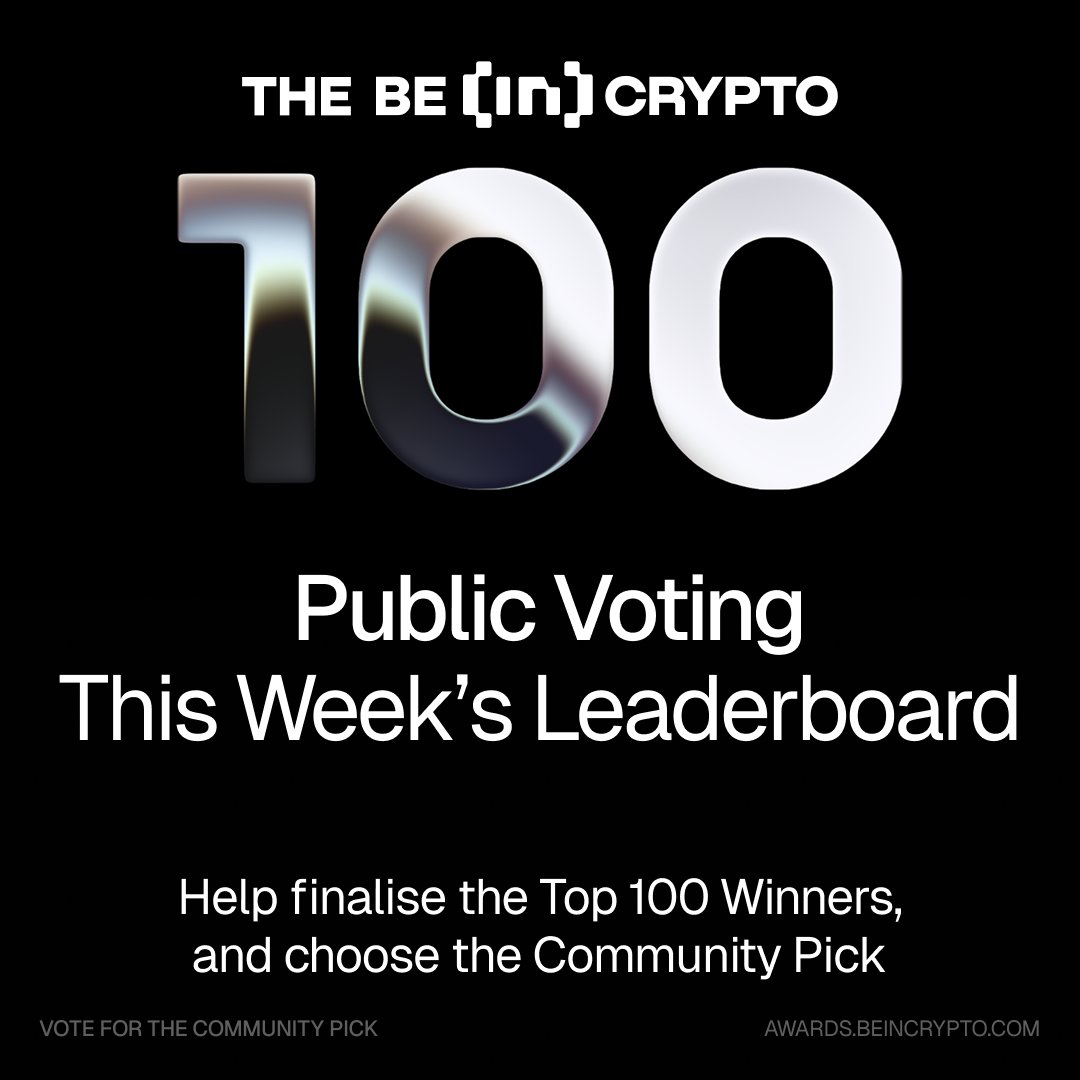 beincrypto's tweet image. The BeInCrypto 100 Awards 2025, WEEKLY LEADERBOARD

Who are the community picks this week? 
 
🗓️ Public voting ends December 1st

🔗 Vote here : awards.beincrypto.com

See the leaderboard 👇