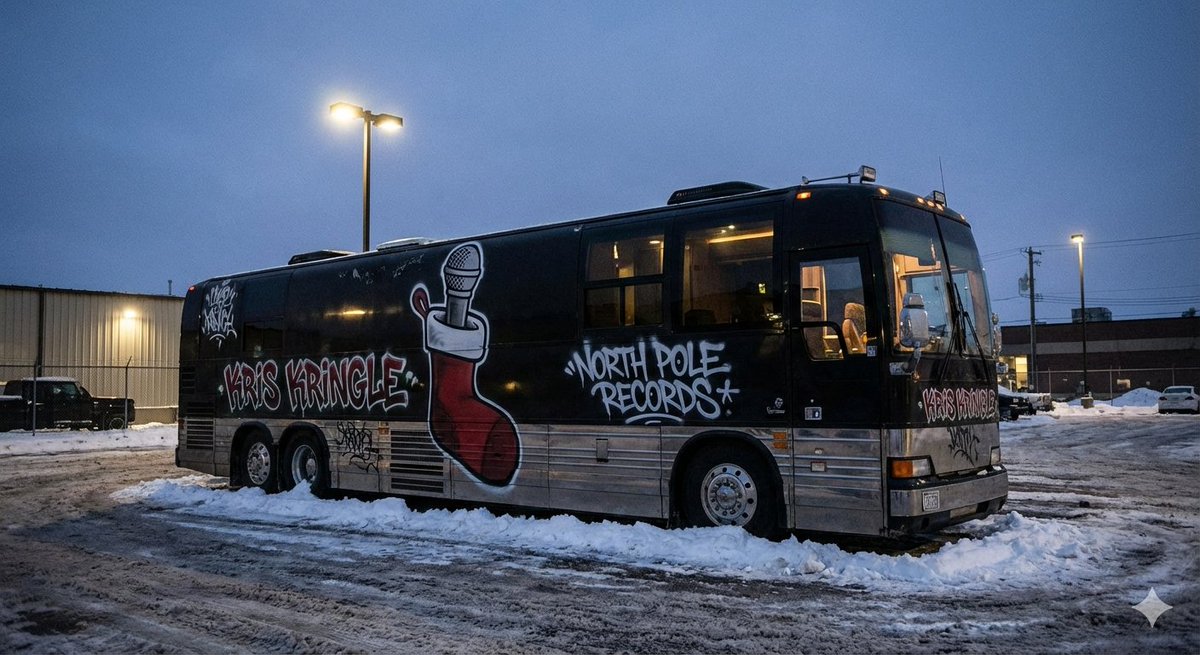 5)作为创意伙伴,协助你绘制故事板,构思创意。
它非常擅长说“是的,而且……”——即使你一开始说的是比较模糊的话。
我告诉它我想讲述一个圣诞老人以说唱歌手身份巡演的故事。它想出了演出歌单、幕后花絮照和巡演巴士。