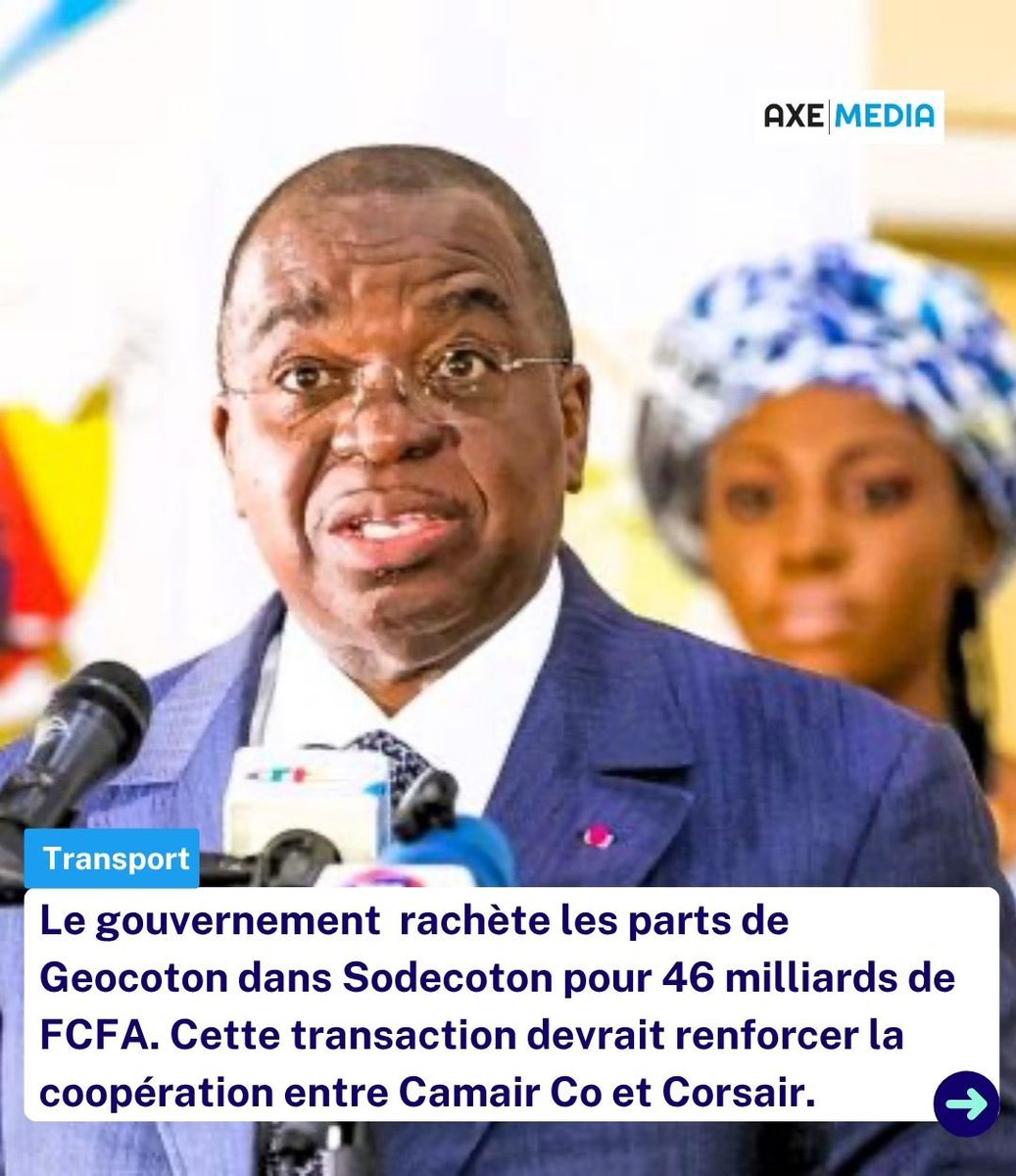 axemedia2023's tweet photo. ✈️ Le gouvernement camerounais rachète les parts de Geocoton dans Sodecoton pour 46 milliards de FCFA.
💼 Cette opération pourrait permettre à Camair Co de desservir Paris sans investir dans de nouveaux avions grâce à un partenariat avec Corsair.
🤝 Un projet de coentreprise entre Camair Co et Corsair est envisagé pour opérer des vols Douala-Yaoundé-Paris.
Source: Investir au Cameroun ©️Dr