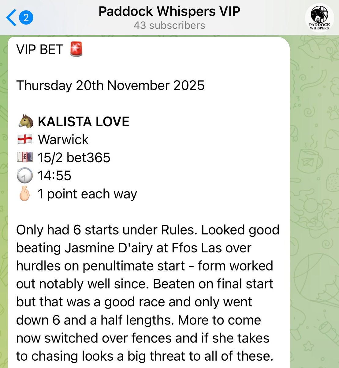 ANOTHER BIG WINNER LANDED IN THE VIP

Stylish win from Kalista Love!

What are you waiting for?

t.me/PaddockWhisper…