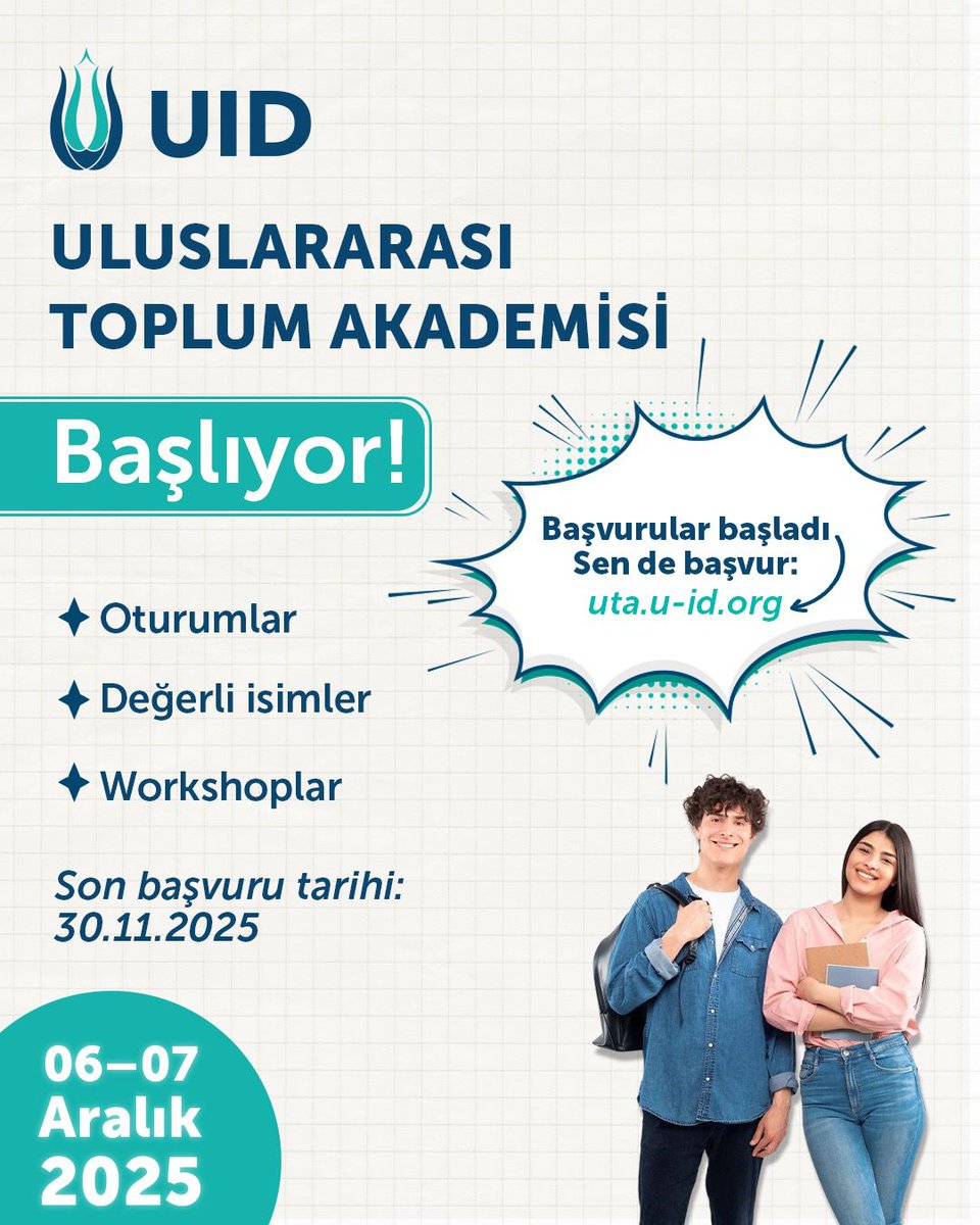 U_I_D's tweet image. Uluslararası Toplum Akademisi (UTA) – Köln

Birbirinden değerli konuşmacıların katılacağı, siyasal katılım, temsil, liderlik, kamu diplomasisi ve iletişim alanlarında kapsamlı oturumların yer alacağı Uluslararası Toplum Akademisi, 6–7 Aralık’ta Köln’de başlıyor.

🎯 Hedef kitle:…