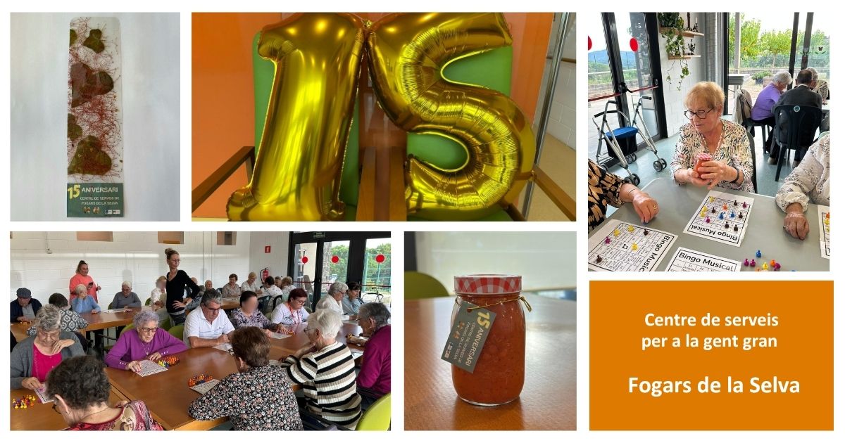 🏡 Centre de serveis per a gent gran de Fogars de la Selva
Al mes d’octubre vam celebrar els 15 anys del centre, i ho vam fer compartint la celebració amb persones usuàries, famílies, participants dels tallers i els veïns i veïnes del poble que s’hi van voler sumar. Gràcies!