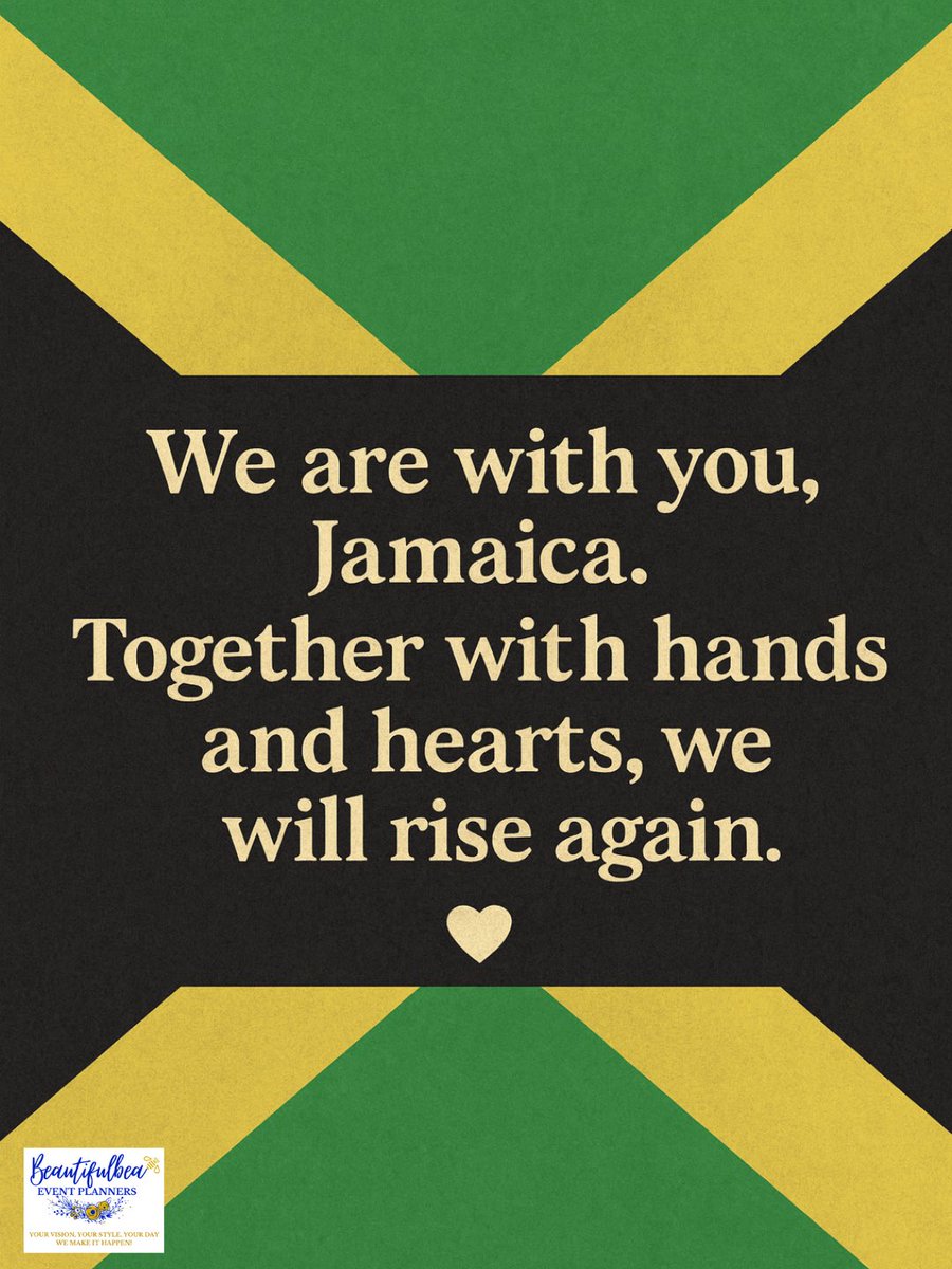 Beautifulbja's tweet photo. 🇯🇲💛 Together, we rise.
Our hearts are with everyone affected by Hurricane Melissa. We’re doing what we can to support relief efforts — and encourage others to help too. Every act of kindness matters. 🙏🏽💚
#JamaicaStrong #HurricaneRelief #TogetherWeRise https://t.co/DZllSuaQDB