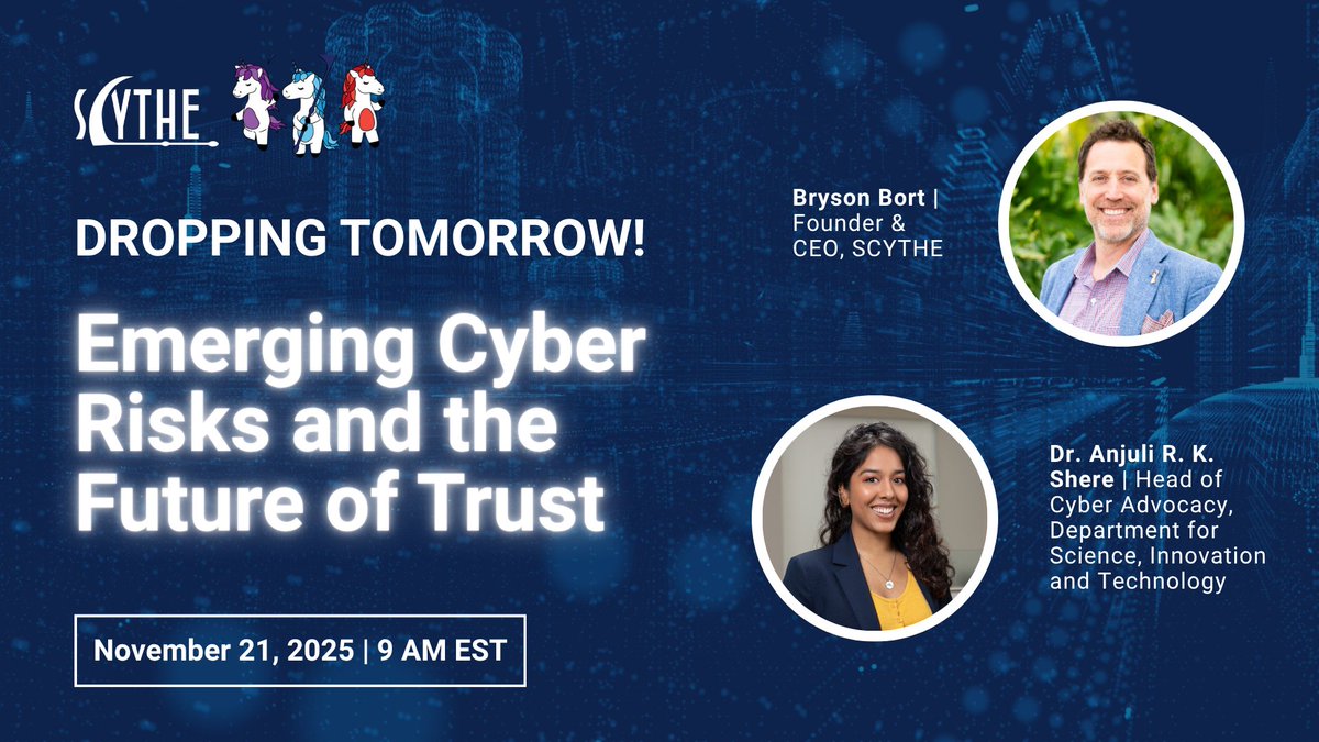 scythe_io's tweet image. Dropping tomorrow: Dr. Anjuli R. K. Shere joins Bryson Bort to break down IoT threats and cyber risks to journalists. Real-world insights, global policy context, and fresh data.

📅 Nov 21 | 9 AM ET

🔗 Register: hubs.ly/Q03TKmHj0

#cybersecurityevents