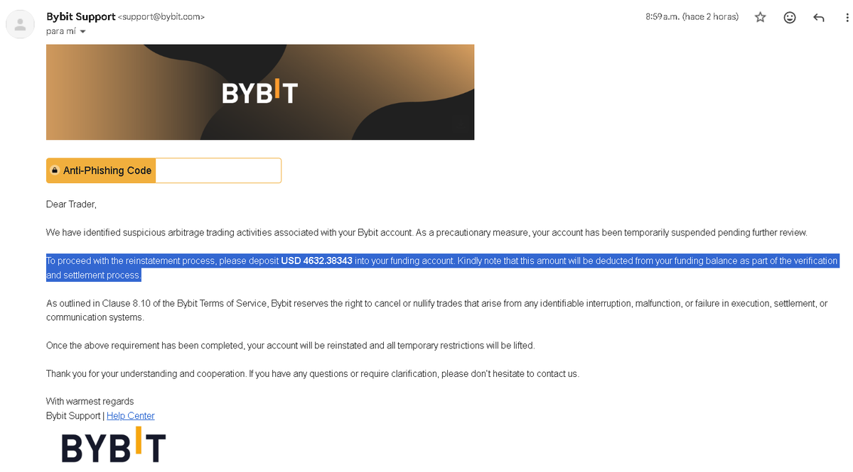 Albearce88's tweet photo. El 18 de Noviembre, recibí un correo @Bybit_Official @Bybit_Latam notificaban que habían habilitado la compra de USDT a travéz de la moneda fiat de mi país.
Hoy 20 de noviembre, @Bybit_Official @Bybit_Latam me notifica que debo devolver los USDT comprados ¿¿?? https://t.co/C4LJUv9vvH