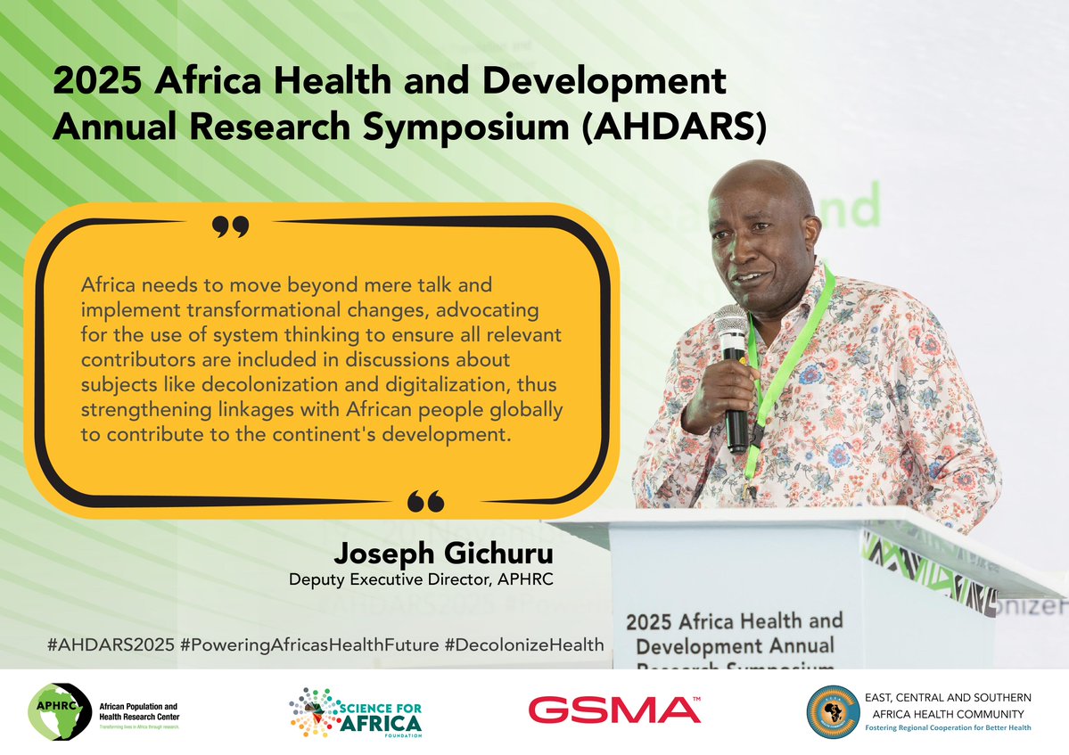aphrc's tweet image. In his closing remarks, Joseph Gichuru APHRC’s  Deputy Executive Director thanked partners, board members, panelists, staff and all participants of the 2025 Africa Health and Development Annual Research Symposium. 

#AHDARS2025 #APHRCResearch #PoweringAfricasHealthFuture…