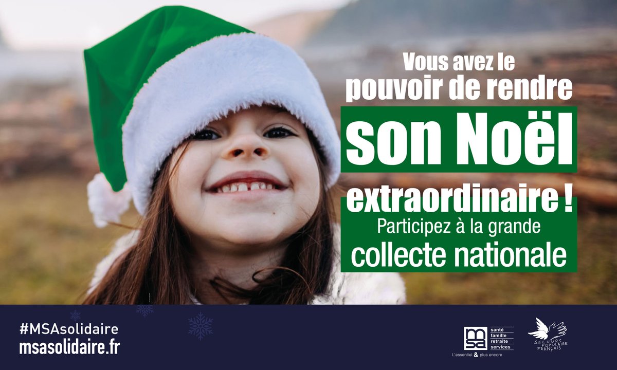 [🎄Collecte solidaire de Noël]
Fidèle à ses valeurs d'entraide et de #solidarité, la <a href="/msa49actu/">MSA de Maine-et-Loire</a> poursuit son engagement avec le @Secourspop du Maine-et-Loire !
🎁Jusqu’au 5 décembre, une grande collecte nationale de dons est lancée !
+d’infos sur 👉maineetloire.msa.fr/lfp/noel-solid…