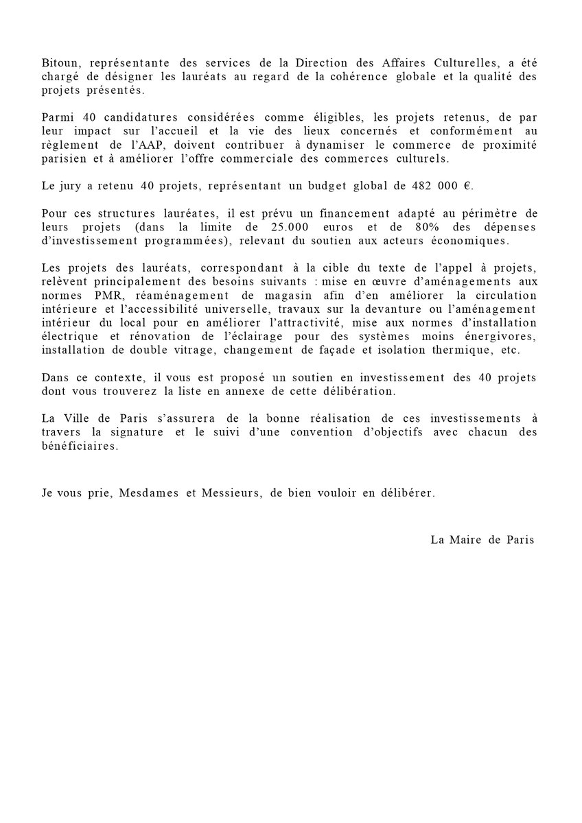 La mairie de Paris, c'est open bar : appel à projet pour recevoir des subventions, 40 dossiers éligibles, on convoque un jury qui sélectionne ... 40 projets, et hop 482.000€ à distribuer ‼️