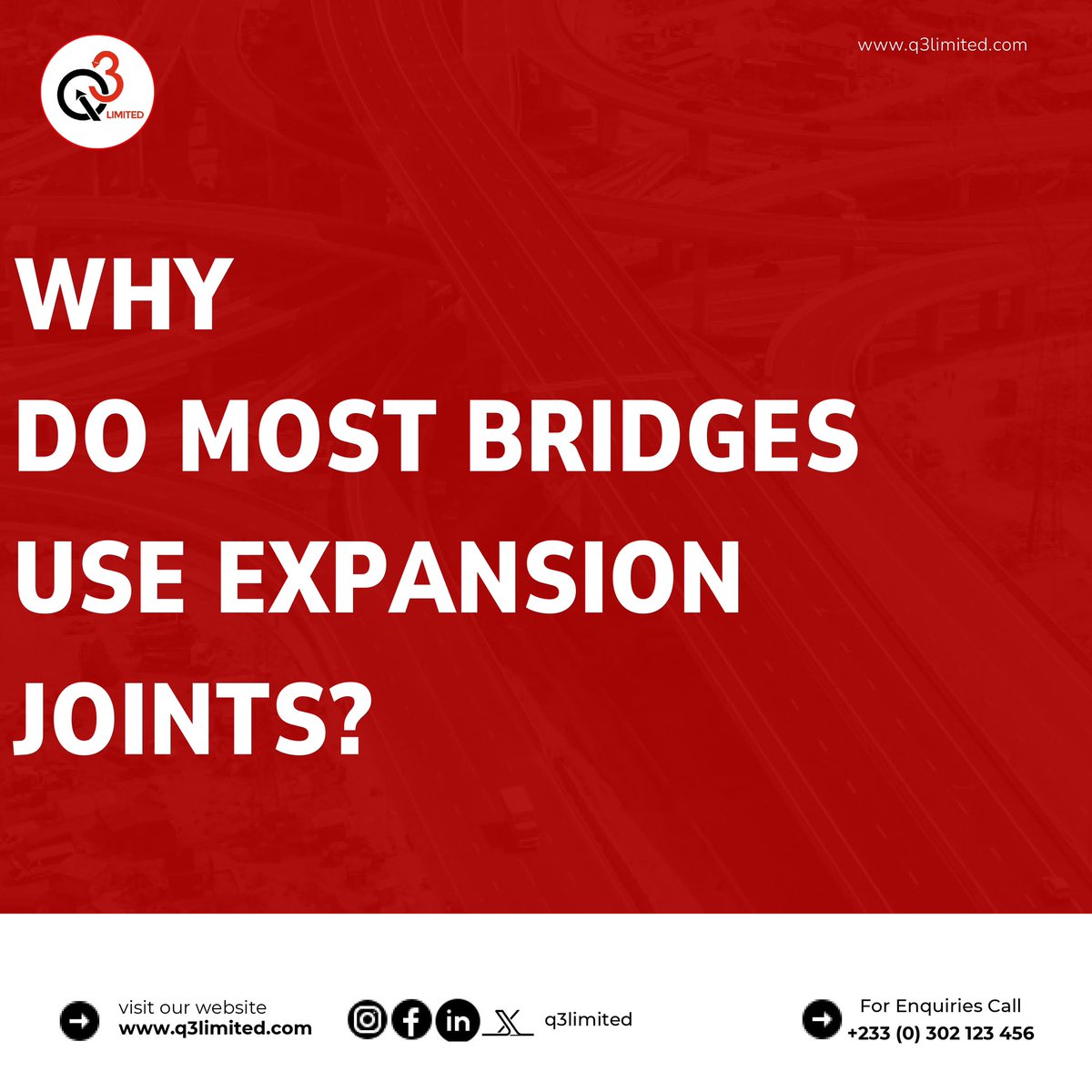 Q3CompanyLtd's tweet image. Why do most Bridges use expansion joints?#ModernStructures #InfrastructureDevelopment #engineeringinafrica 
#facts #q3ltd