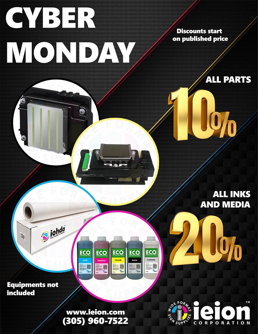 ieionofficial's tweet image. CYBER MONDAY!
ieion corporation
Wide Format Sign Supplies
Address: 6832 &amp;amp; 6834 NW 77th Ct, Miami, Florida, 33166
Contact us:
+1 (305) 960-7522
info@ieion.com  
ieion.com

#CyberMonday #WideFormatPrinting #SignSupplies #PrintingSale #fyp