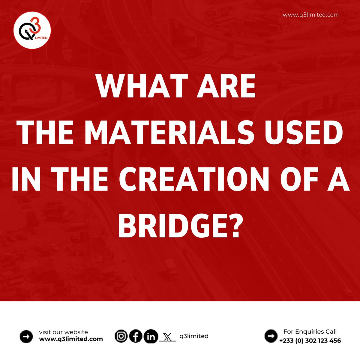 Q3CompanyLtd's tweet image. What are the materials used in the making of Bridges?#ModernStructures #InfrastructureDevelopment #engineeringinafrica 
#facts #q3ltd
