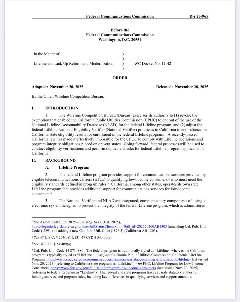 BrendanCarrFCC's tweet image. NEW: The FCC is stopping California’s misuse of federal dollars.

California is all for sending your taxpayers dollars to people here illegally.

And Governor Newsom recently signed a bill that makes it effectively impossible for the FCC to ensure that the federal Lifeline…