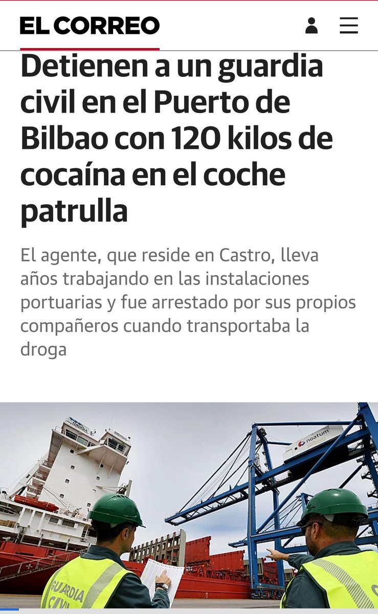 Hoy han detenido a un agente de la Guardia Civil en el Puerto de Bilbao con 120 kilos de cocaína en el coche patrulla. Otro "caso aislado".
