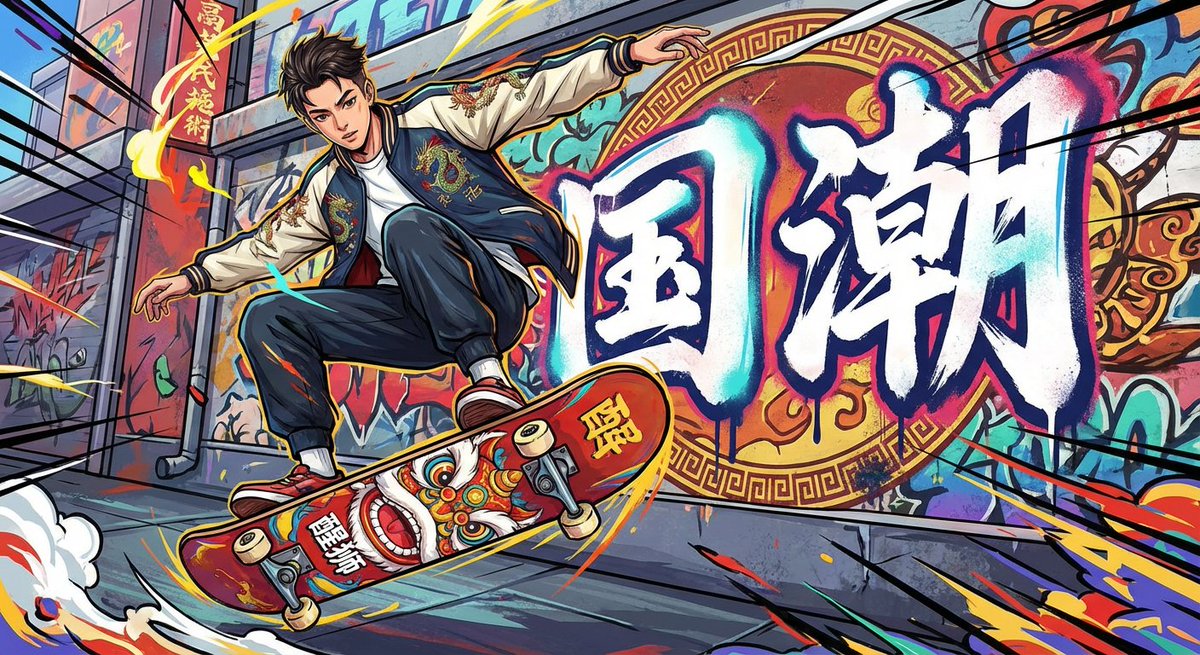 潮流插画风格国潮少年