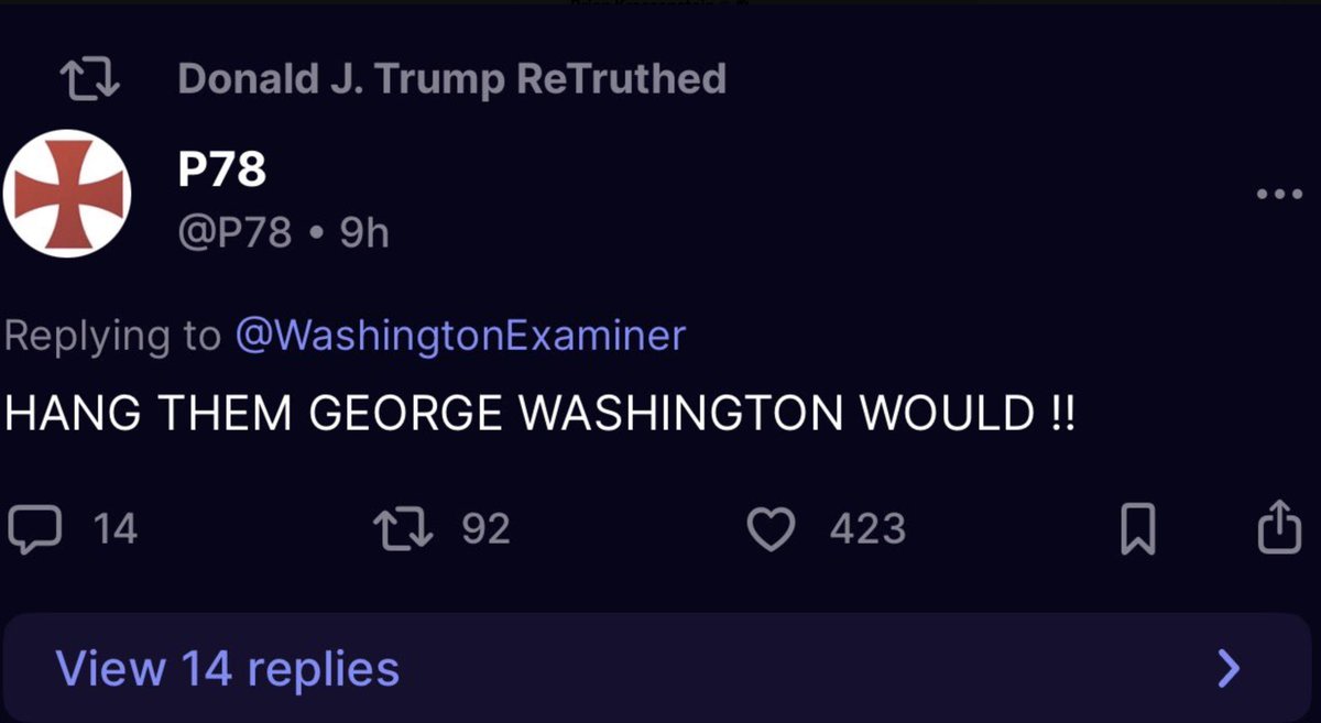 Yes Trump just reshared a post calling for the Democrats, who called for the Military to uphold the LAW, to be HUNG.

Are you ok with this MAGA?