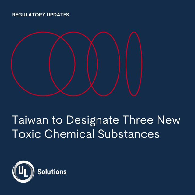 ulDanOShea's tweet image. Taiwan announced a draft amendment to Guidelines on Regulated Toxic Chemical Substances and the Management of Their Handling, proposing the addition of 3 substances to the List of Toxic Chemicals. Read more about this update: s.ul.com/49KYkou #weareULSolutions