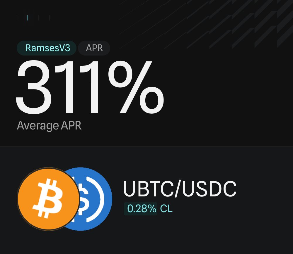 There isn't a better place to use your $BTC to farm on HyperEVM than Ramses.

We offer multiple standard ranges as well as the option to customize and create your own price range so your liquidity stays in your risk zone.

Here are a few options at the standard 2.5% range: