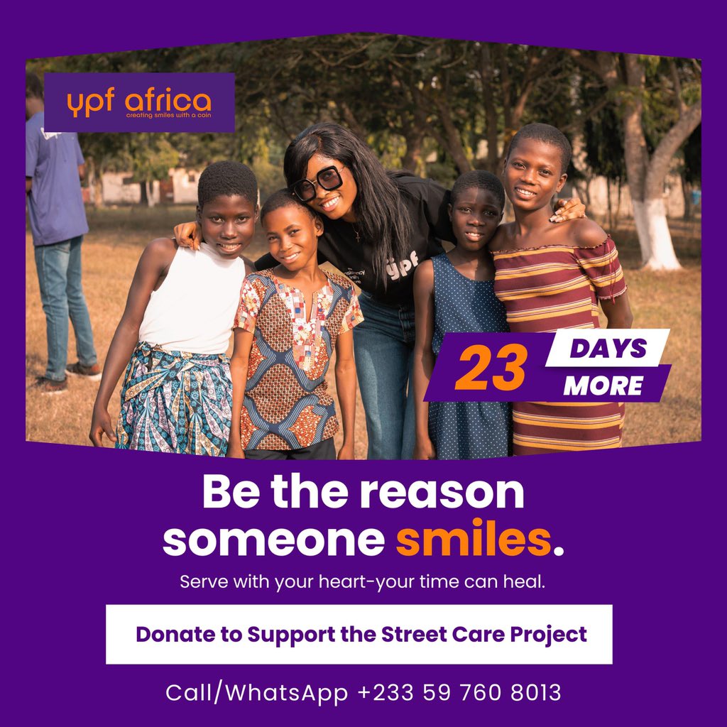 ypf_africa's tweet image. Use your time to touch a life. Join YPF Africa’s volunteer team and help bring smiles to the streets.

 Together, we can spread warmth and hope.

 23 Days — Your Service Matters.
 #StreetCareProject #ServeWithLove #VolunteerGhana #YouthForChange #YPFAfrica