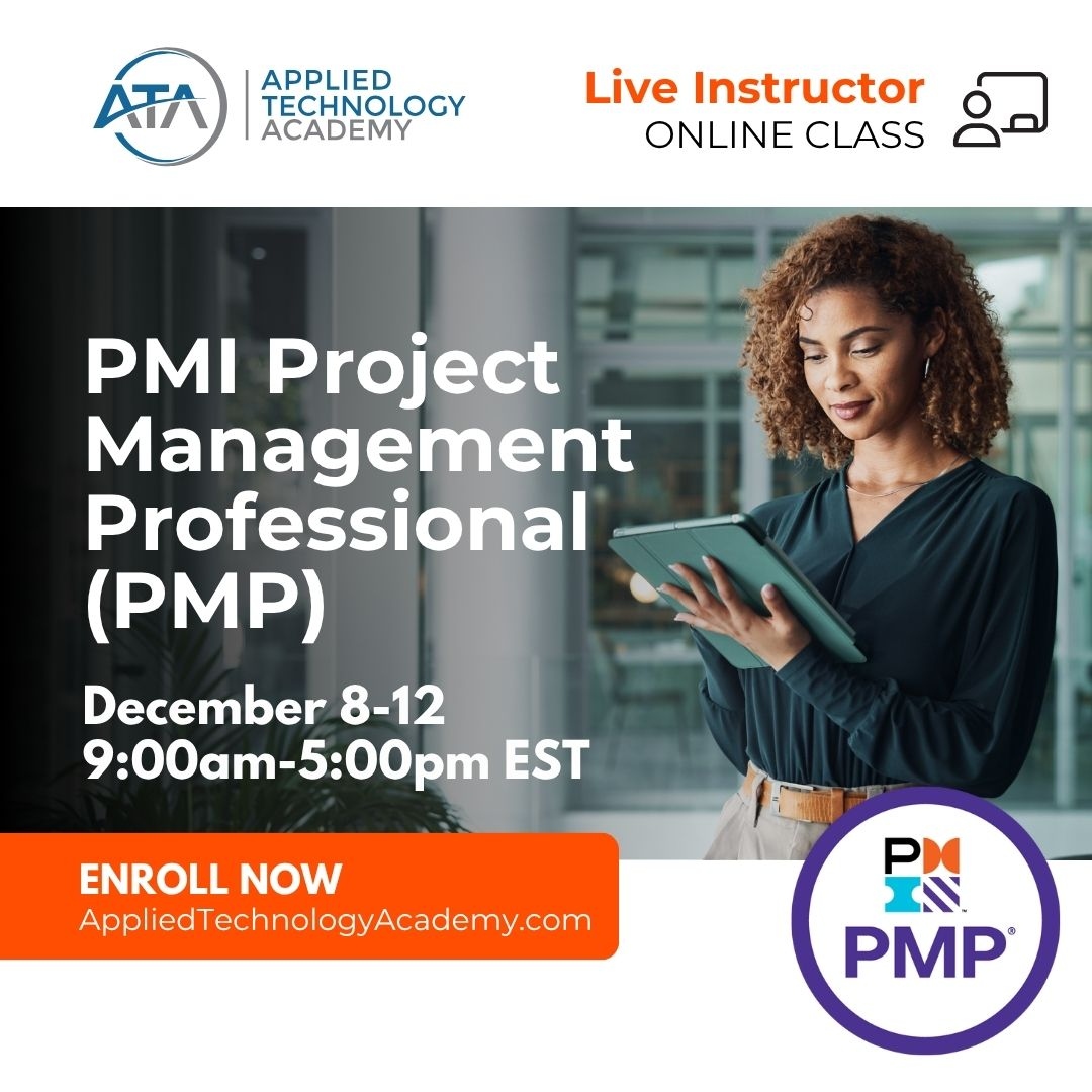 appliedtechac's tweet image. Advance your career and achieve the global gold standard in project management with our  @PMInstitute  Project Management Professional (PMP) course! 

This training is offered as a convenient Live Instructor Online Class. Join Applied Technology Academy from December 8-12, 9:00…