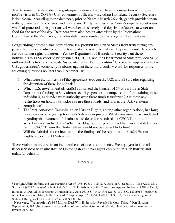 🔴 ÚLTIMA HORA | 43 senadores y congresistas estadounidenses enviaron una carta al secretario de Estado del Gobierno de Trump, Marco Rubio, y a la secretaria de Seguridad Nacional, Kristi Noem, para que se investiguen las denuncias de torturas y violaciones a derechos humanos