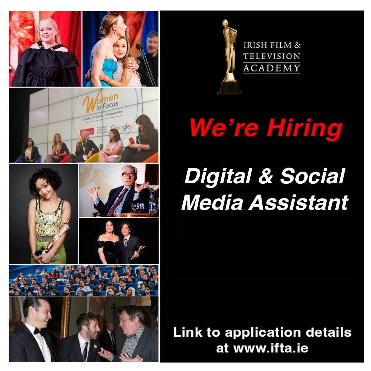 IFTA's tweet image. Job Vacancy: Digital &amp;amp; Social Media Assistant

Closing Date: Close of Business, Monday 8th December 2025

Read more and apply at ifta.ie/events/dts/dig…

#jobfairy