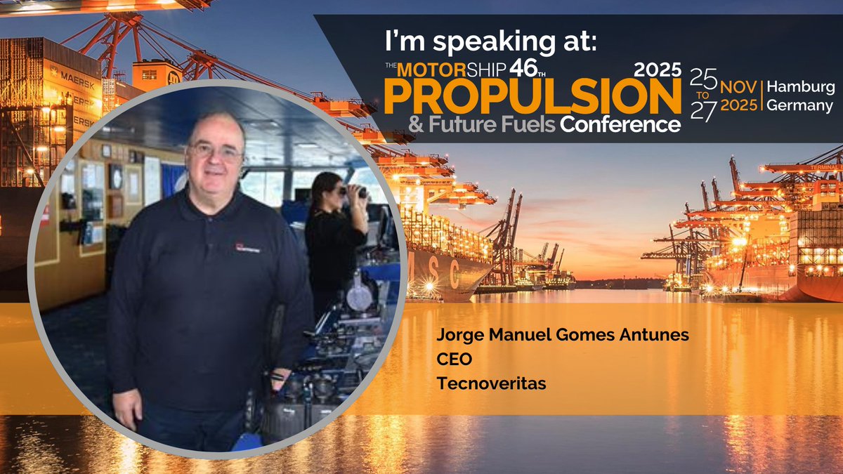 We’re proud to once again sponsor @TheMotorship 46th Propulsion &amp; Future Fuels Conference, 25–27 Nov in Hamburg 
🎤 On 26 Nov, our CEO Dr. Jorge Antunes will present “BioHFO Lessons Learned” during the session on biofuels and decarbonisation.
#TecnoVeritas #PFF2025 #TheMotorship