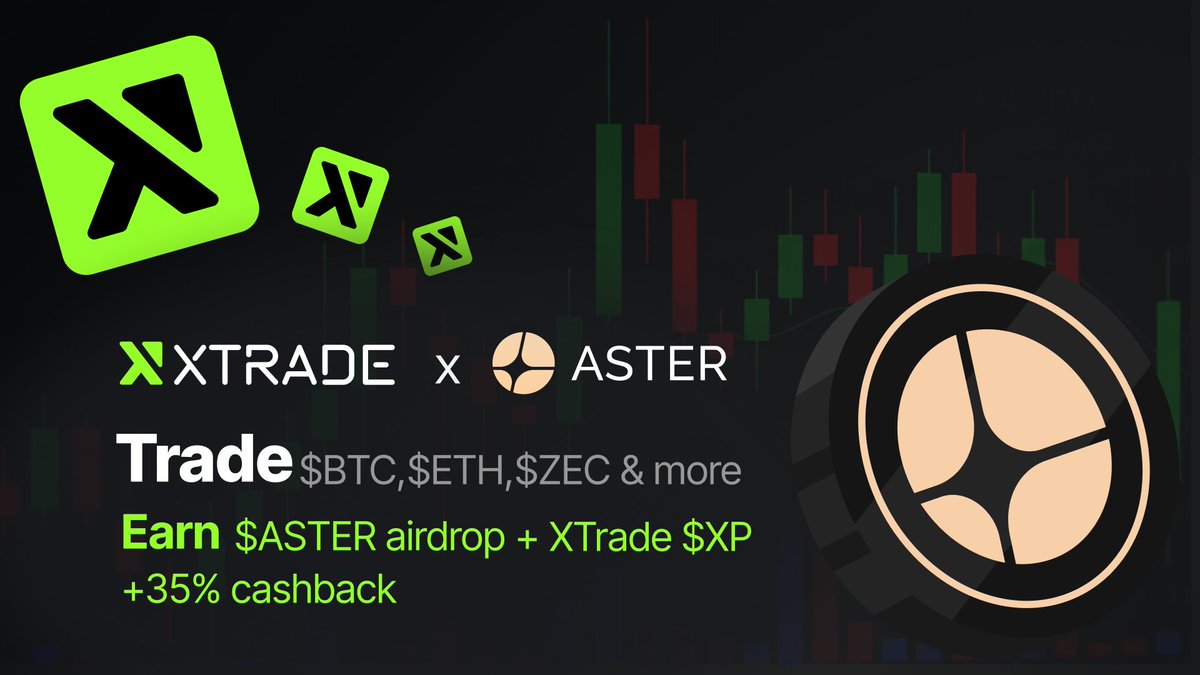 🚀 <a href="/Aster_DEX/">Aster</a> is live on XTrade 

Trade perps like $BTC, $ETH, $ZEC &amp; more with 300x leverage
and earn $ASTER airdrop + XTrade XP + up to 35% cashback

Trade here 👉 xtrade.gg/perpetuals