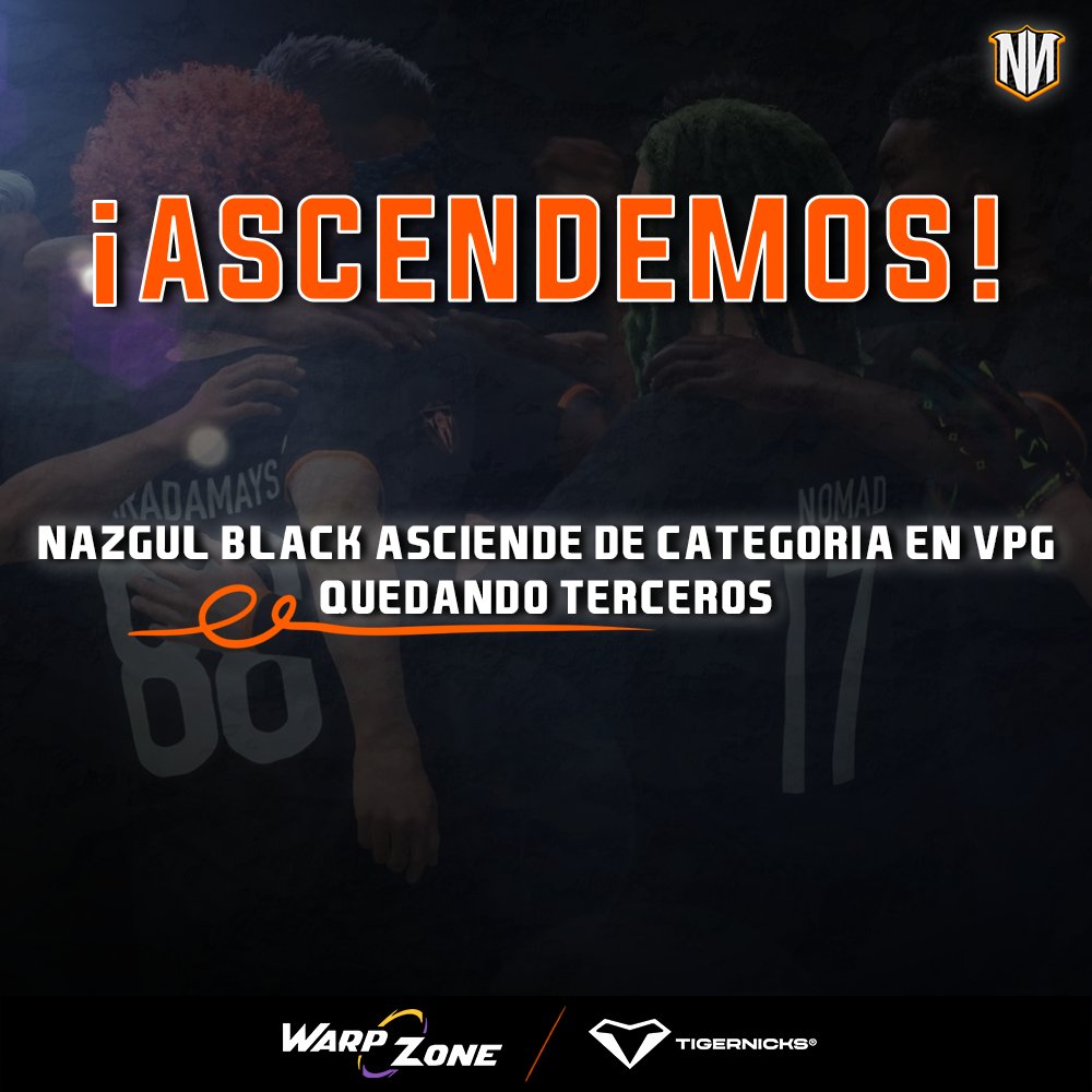 😱 ¡𝐀𝐒𝐂𝐄𝐍𝐃𝐄𝐌𝐎𝐒!

El equipo Nazgul Black asciende de 5ª B a 4ª división de la <a href="/VPG_Spain/">Virtual Pro Gaming España</a>, quedando terceros en la clasificación a 5p de los dos primeros.

El equipo que lo ha echo posible:
🧤 PORTERO
2️⃣7️⃣ SanerESP
🛡 CENTRALES
5️⃣7️⃣<a href="/LuisRuiz_97pro/">LuisRuiz_97pro</a>
4️⃣6️⃣<a href="/Solracmc46/">solracmc</a>