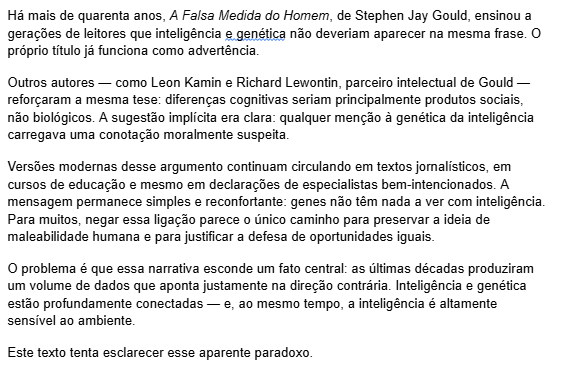 Estou escrevendo um texto porradeiro sobre a genética da inteligência