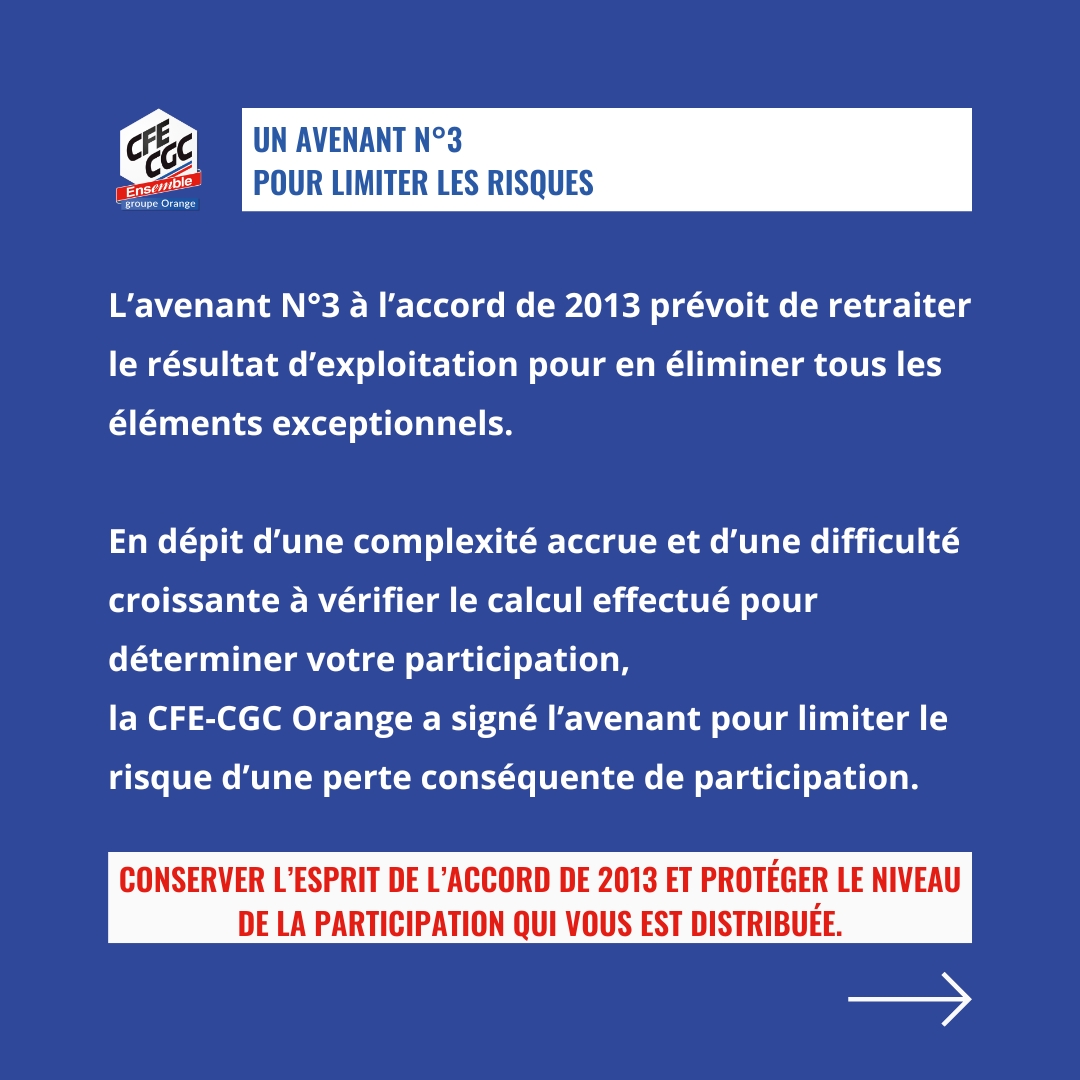 CFECGCOrange's tweet image. ✍️En signant l'avenant n°3 à l'accord de #participation du groupe #Orange, face une Direction cherchant l’opportunité de réduire les coûts, la @CFECGC @orange  a choisi de préserver le niveau de participation des personnels.
#PartagedelaValeur
Voici notre décryptage👇