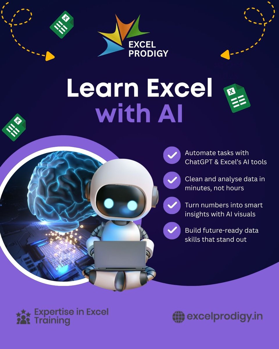 excelprodigy's tweet image. 🚀 Master Excel the Smarter Way — with AI!
Why work harder when AI can help you work faster?
From automating tasks to generating powerful insights, Excel + AI is the future of data skills — and it starts here at Excel Prodigy. 💡📊
#ExcelWithAI #ExcelProdigy #AITools #DataSkills