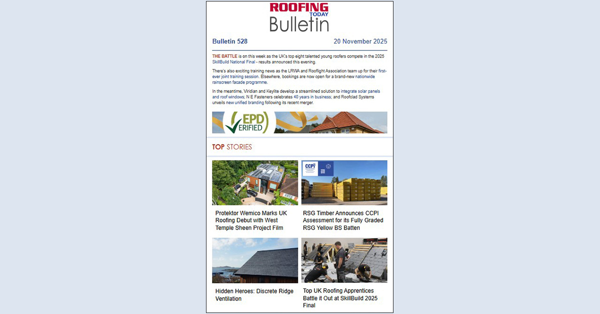 RoofingToday's tweet image. 📢 OUT NOW! 📰 Bulletin 528: roofing-today.co.uk/cr/AQi2sAMQxZq… The battle is on this week as the UK&apos;s top 8 talented young #roofers compete in the 2025 #SkillBuild Final; @LRWAssociation &amp;amp; @RooflightAssoc first joint #training session; N E Fasteners celebrates 40 years in business &amp;amp; more!