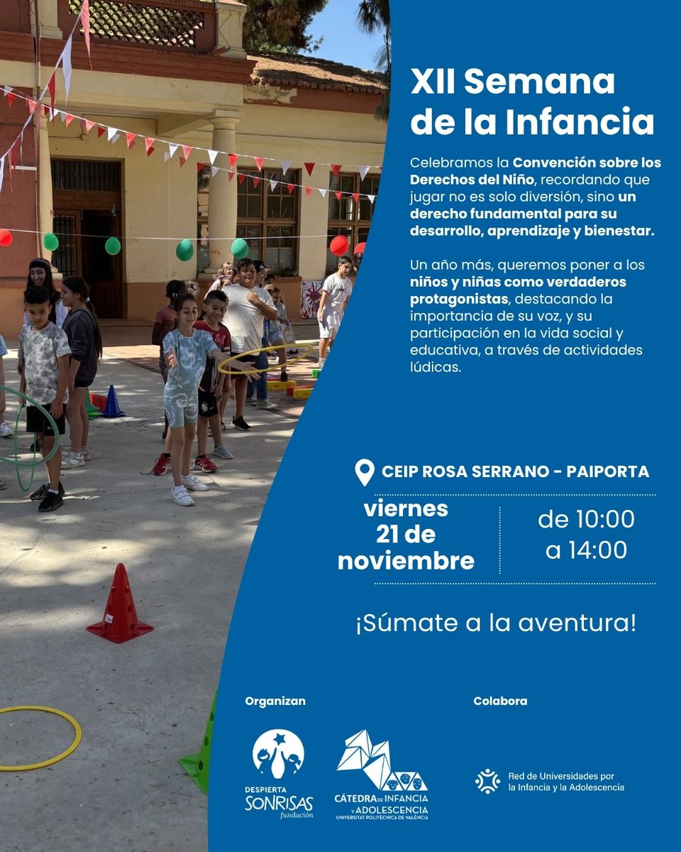 👧🧒La Cátedra Infancia Adolescencia organiza la 𝐗𝐈𝐈 𝐒𝐞𝐦𝐚𝐧𝐚 𝐝𝐞 𝐥𝐚 𝐈𝐧𝐟𝐚𝐧𝐜𝐢𝐚 celebrando la Convención sobre los Derechos del Niño, destacando el juego como un derecho esencial para el desarrollo y la participación activa de niños y niñas a través de actividades