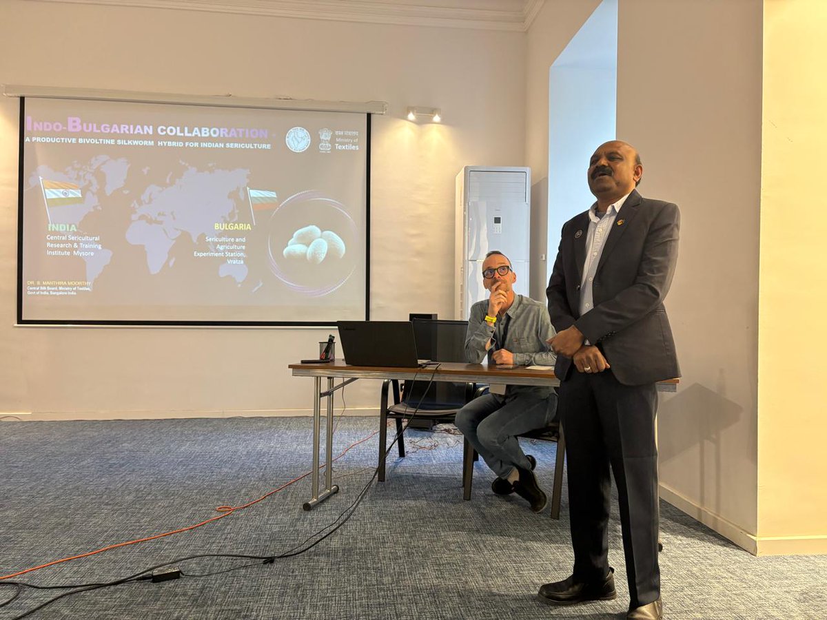 ISCBangalore's tweet photo. Dr. S. Manthira Moorthy, Director, Central Silk Board presented a research paper on Indo-Bulgarian collaboration - A Productive Bivoltine Silkworm Hybrid for Indian Sericulture in the 11th BACSA Conference, at Tbilisi, Georgia. https://t.co/YKurM2VTmA