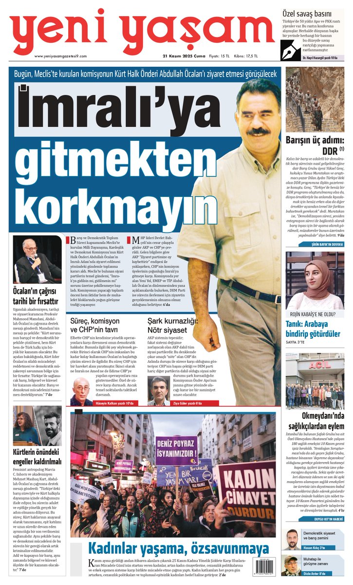 'İmralı'ya gitmekten korkmayın' manşetiyle yarın yayındayız